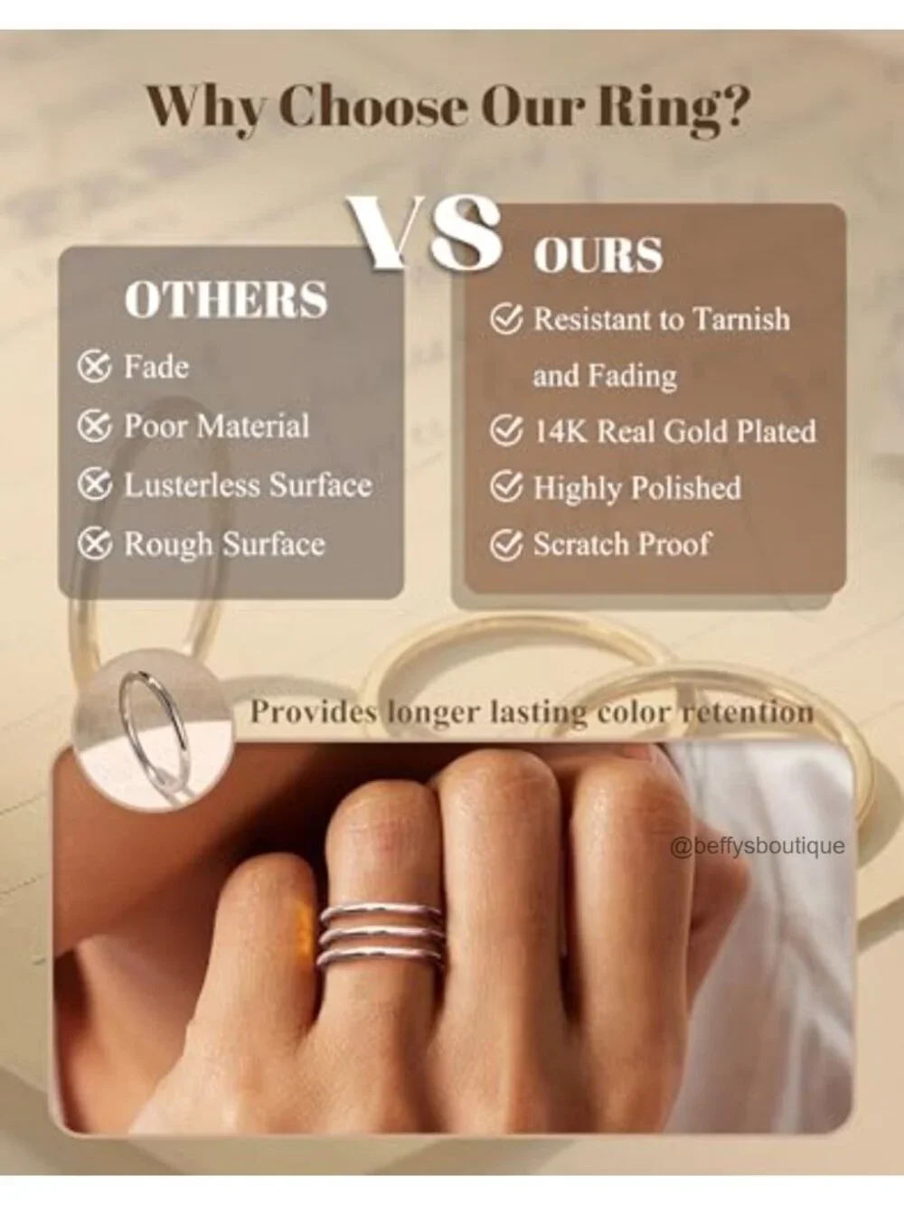 Stackable Band Rings Set Stainless Steel - Thin Knuckle Rings for Women